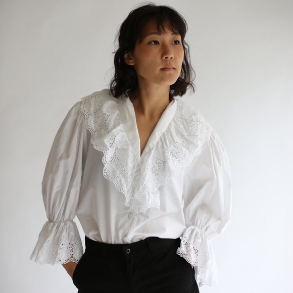 Vintage Rawson White Ruffle Puff Sleeve Blouse - Picture 3 of 7